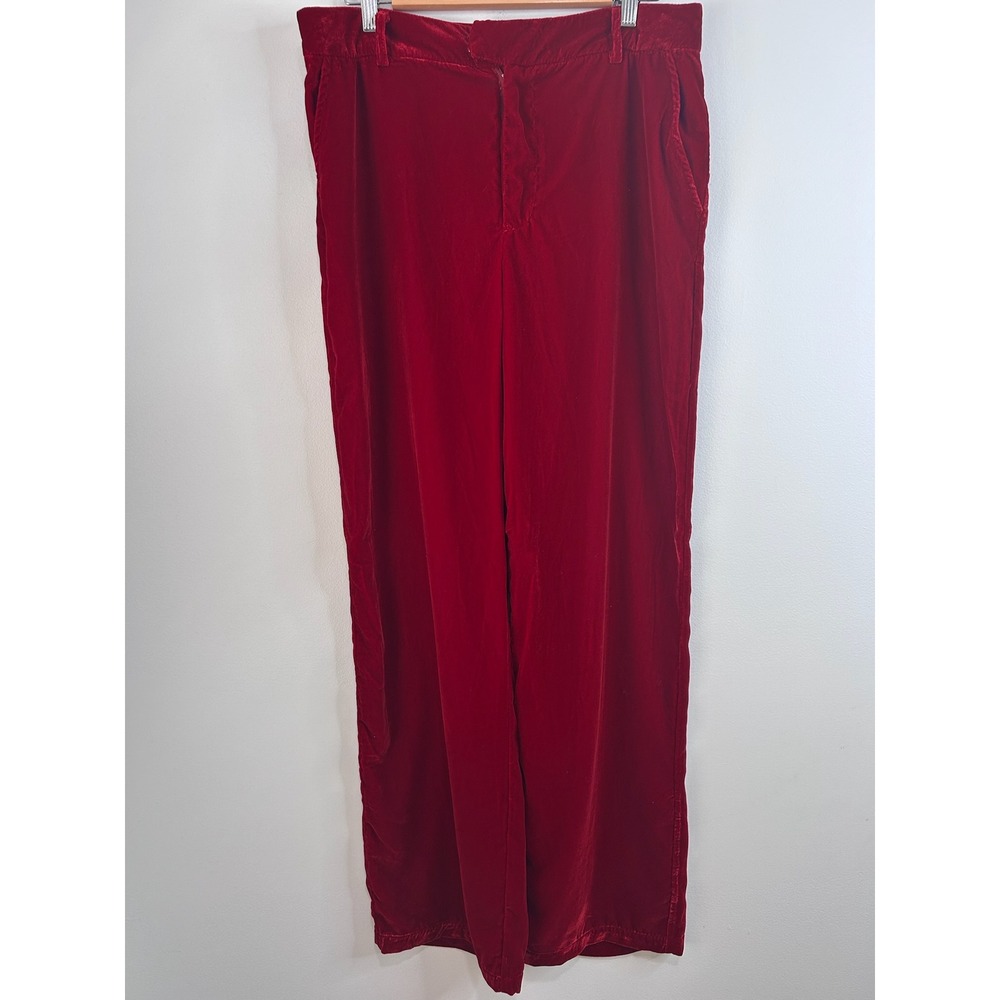 Steve Madden Red Wide Leg Velvet Trousers Pants Sz L Boho Flowy Holiday Designer